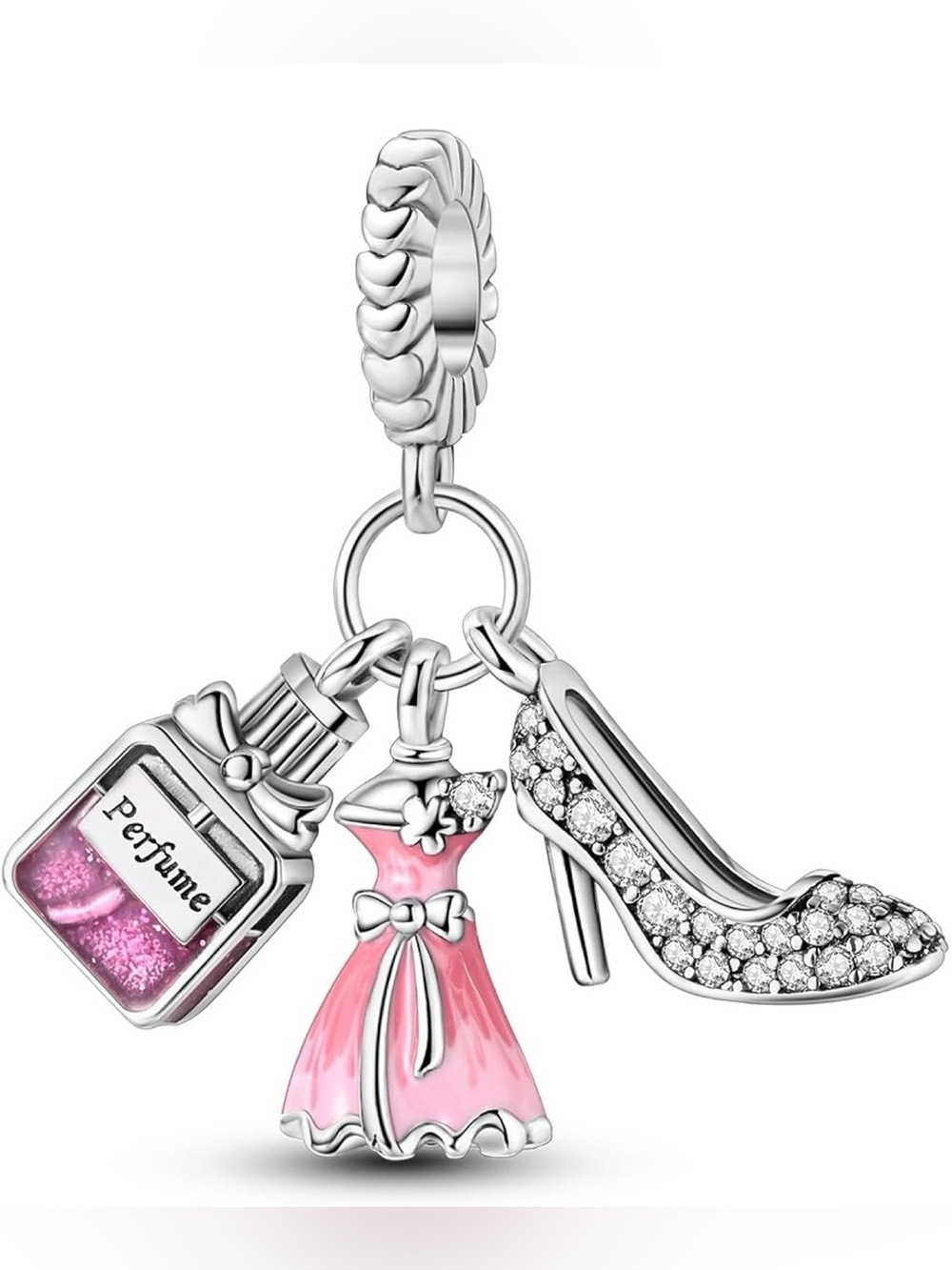 ⭐️ Perfume Dress High Heel Pink Crystal Bracelet Charm-New